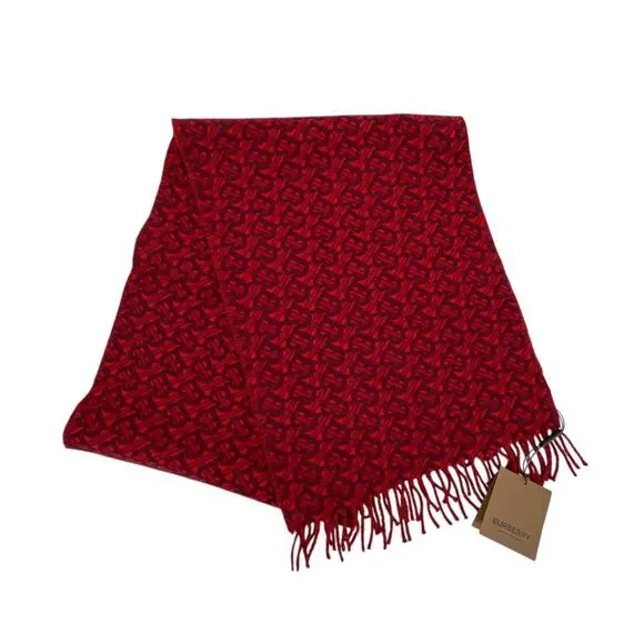 BURBERRY TB Motif Jacquard Cashmere Scarf in Red - Picture 3 of 11
